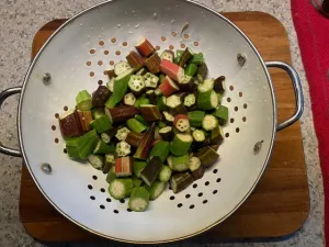 Okra in a strainer