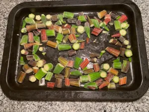 Okra on baking sheet