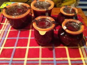 Plum jams in jars