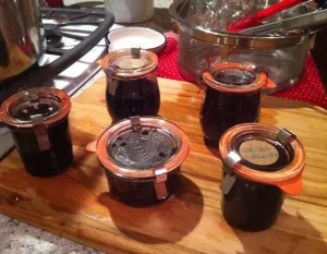 Plum jam in jars