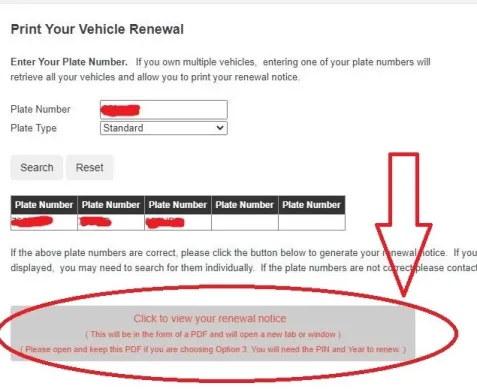 Screenshot that reads "Click to view your renewal notice"