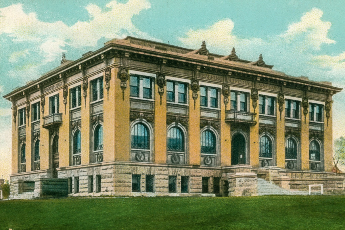 Old library building recolored photo postcard