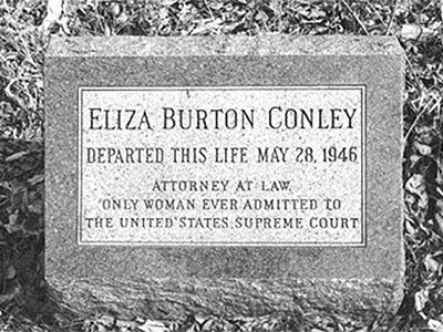 Black and white photo of Eliza Burton Conley's grave marker