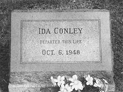 Black and white photo of Ida Conley's grave marker