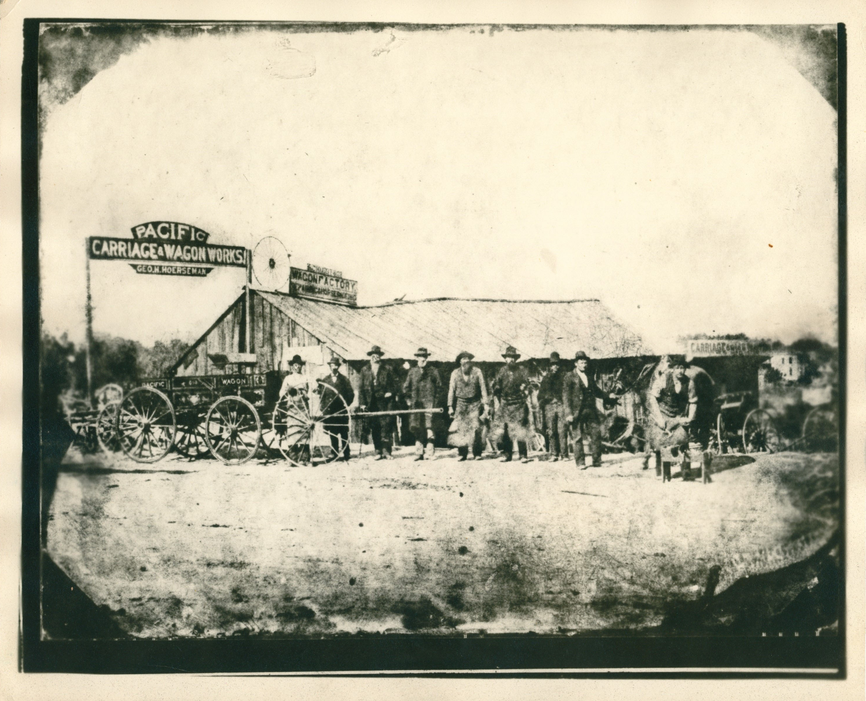 Historic black and white photo of Pacific Carriage Wagon