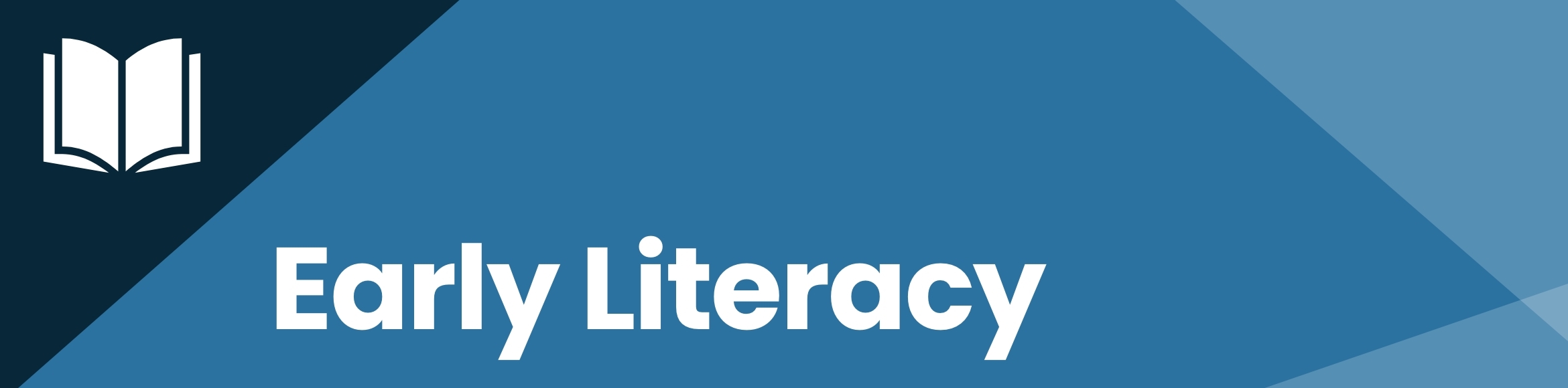 Blue Early Literacy banner with book icon