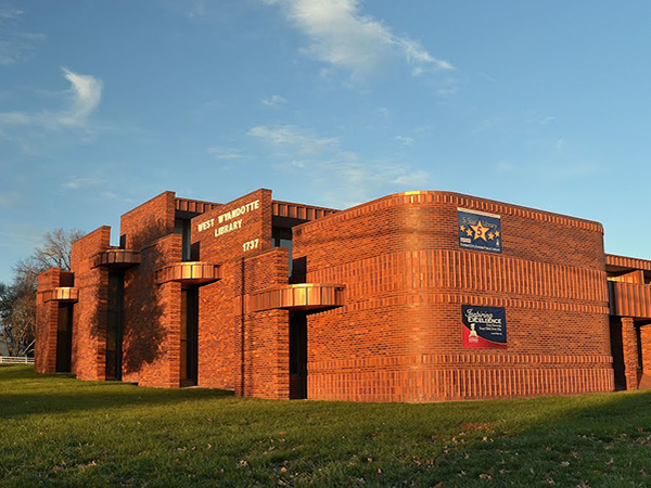 West Wyandotte Library exterior brick and roofline