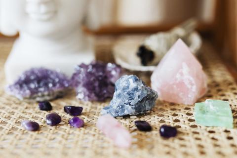 Crystals on a table