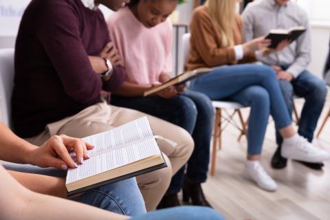 Diverse people at a book club