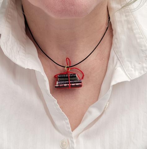 mini book stack necklace