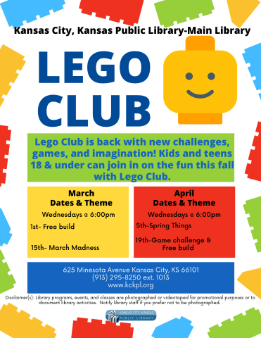 Lego club flyer for Main Library. 