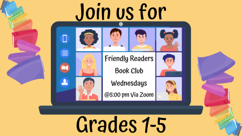 Flyer for the Friendly Readers Book club.