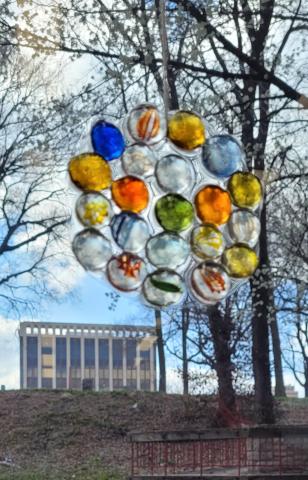 Marble suncatcher in a window