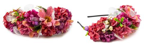 headband with red, pink and purple flowers again a white background. 