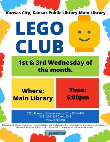 Lego club flyer for Main Library. 