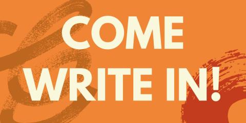 Come Write In! Text on Orange Background 