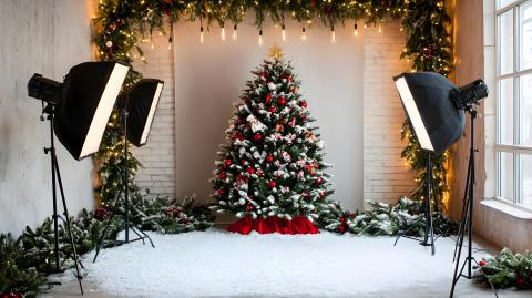 photo studio with Christmas tree