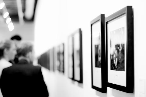 People looking at an art exhibit