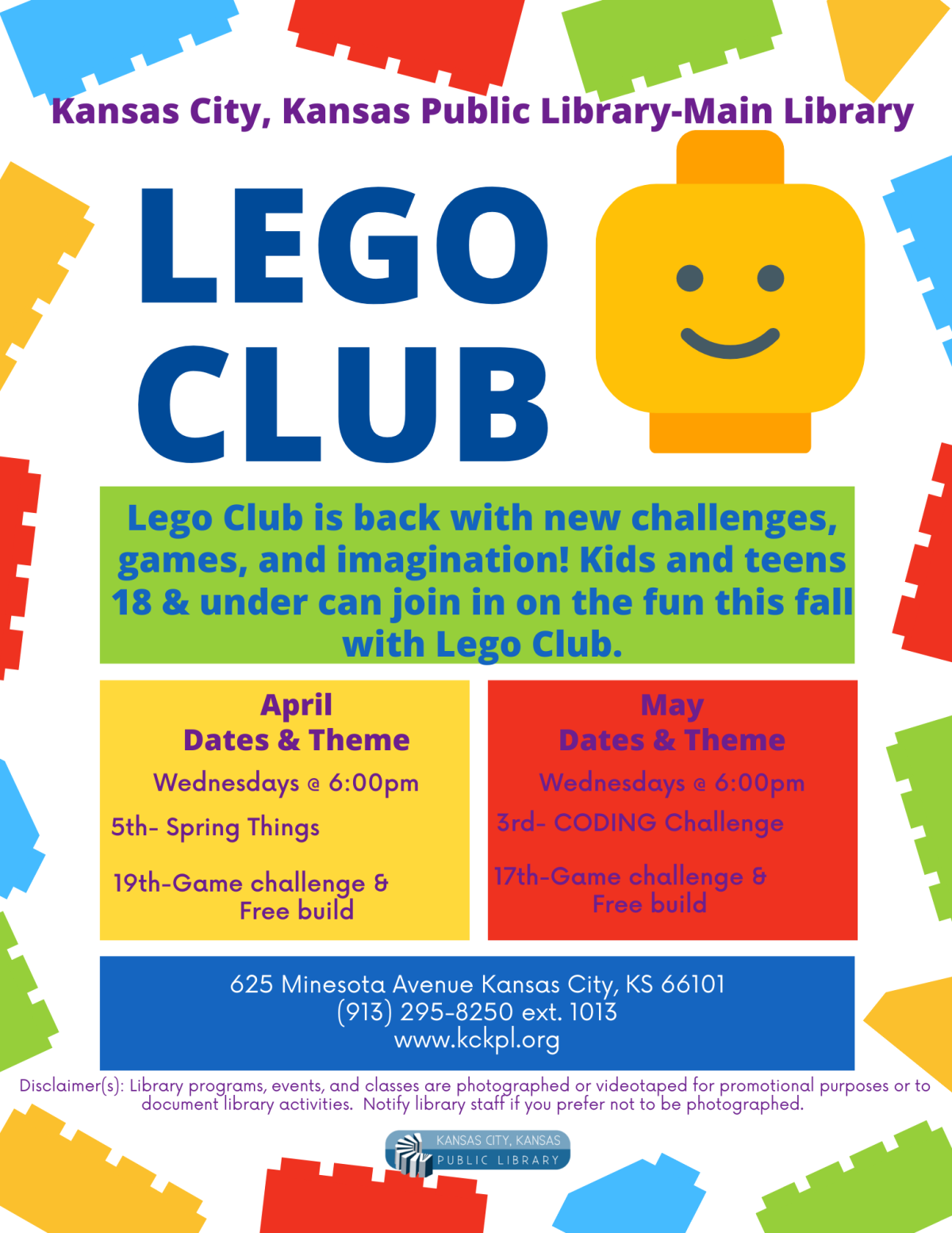 Lego club flyer for Main Library. 