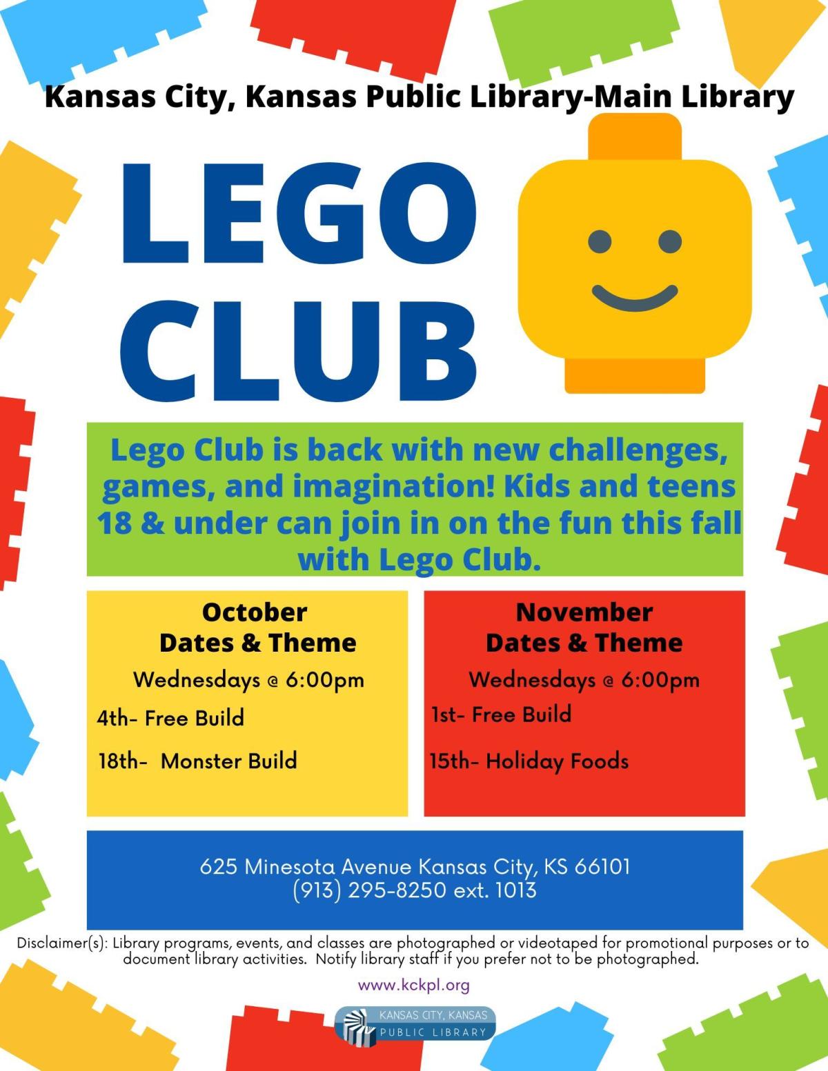 Lego club flyer for Main Library. 