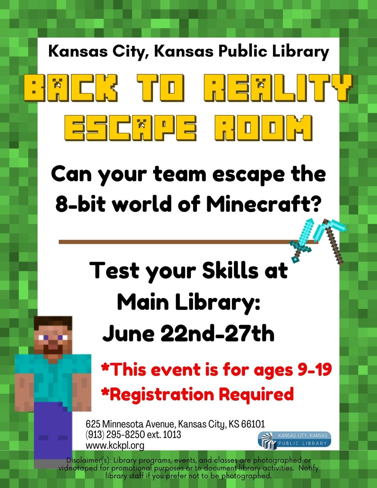 Escape Room flyer for Main Library