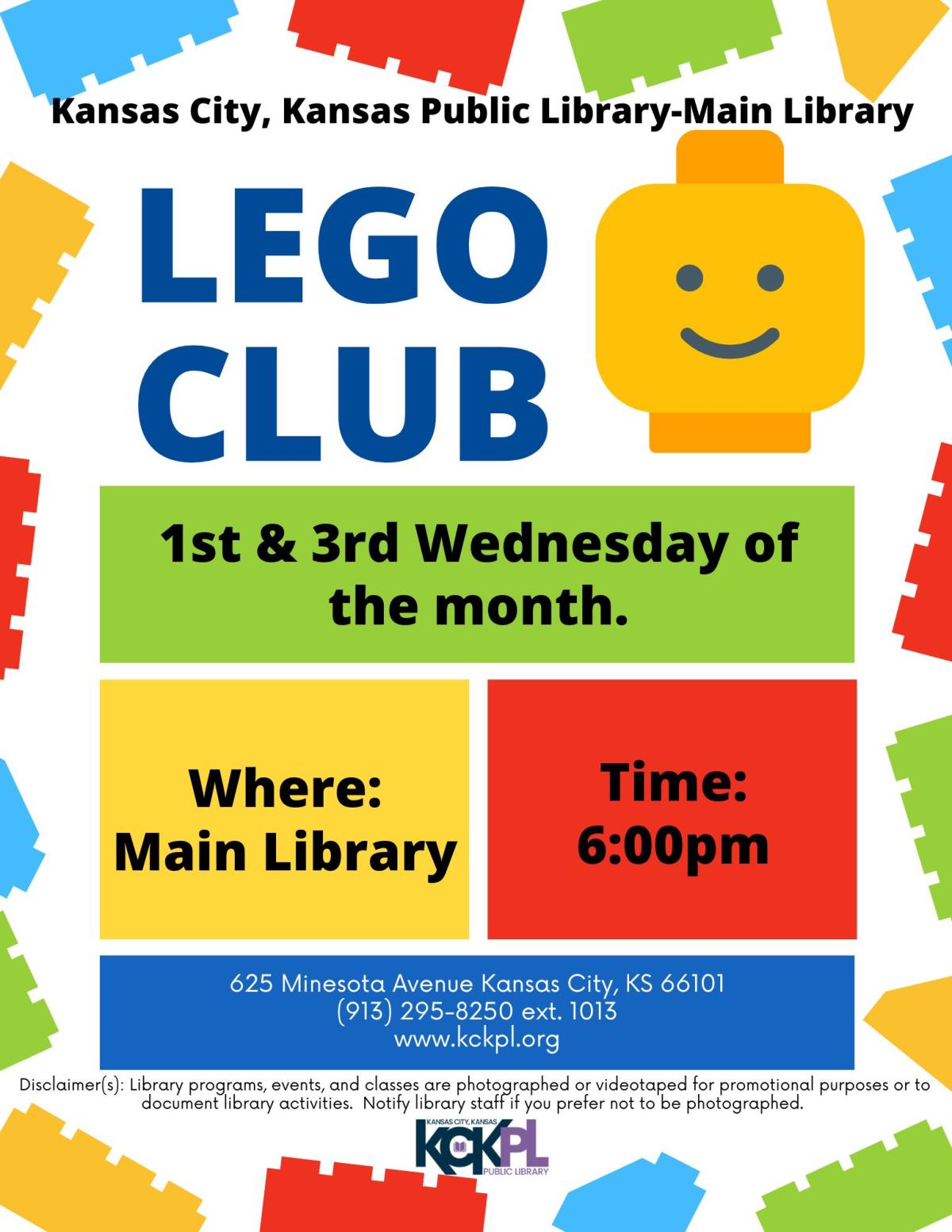 Lego club flyer for Main Library. 