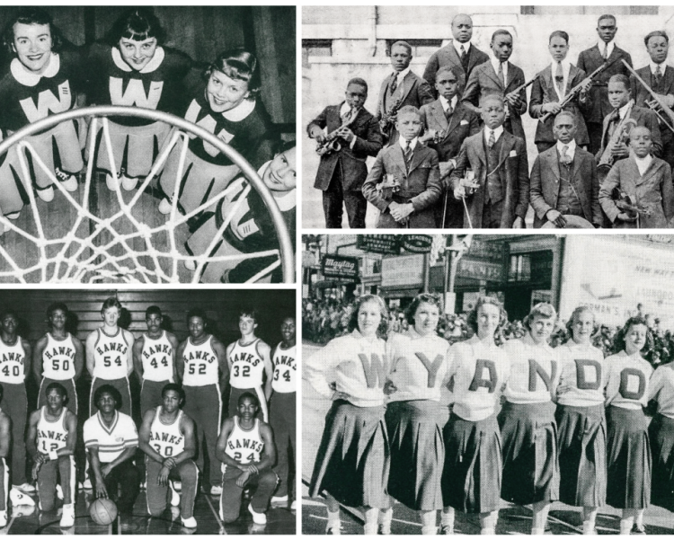 Collage of black and white photos from old yearbooks