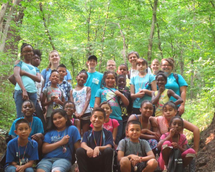 Summer campers pose for a picture at the end of the bridle trail. 